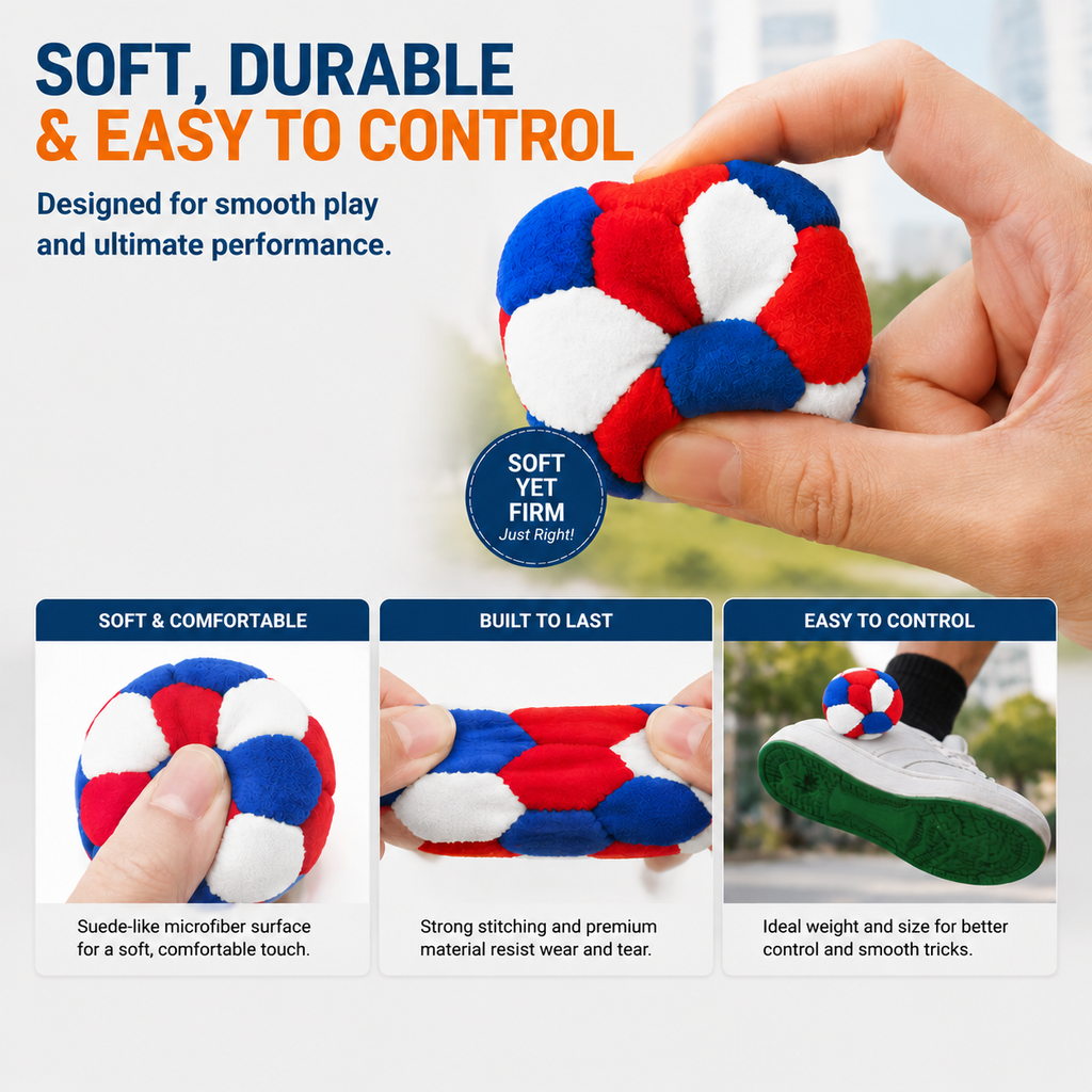 SIICCAR Hand-Sewn Footbags, 32 Panel Sand Filled Juggling Ball-GRAY