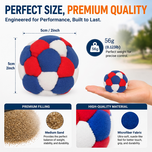 SIICCAR Hand-Sewn Footbags, 32 Panel Sand Filled Juggling Ball-BLACK GREEN